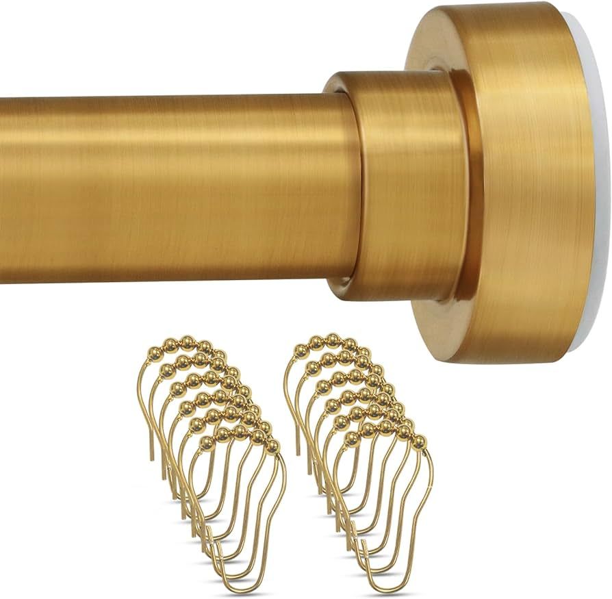 Tension Curtain Rod with 12 Shower Curtain Rings, Never Rust, Non-Slip, No Drill Tension Rod 34-5... | Amazon (US)