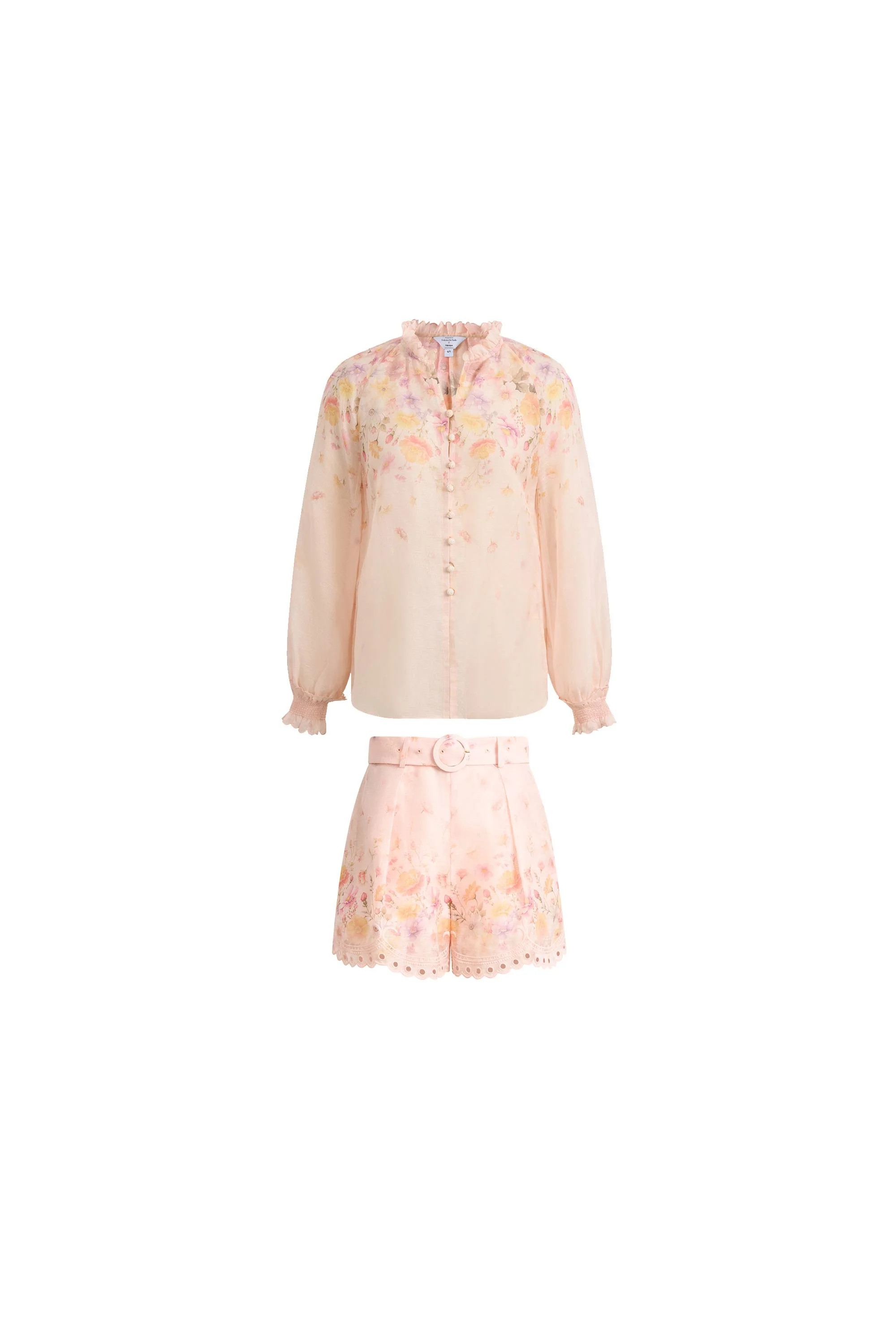 Lillian Handpainted Floral Embroidery Sheer Ombré Print Blouse and Sho | Fabrique