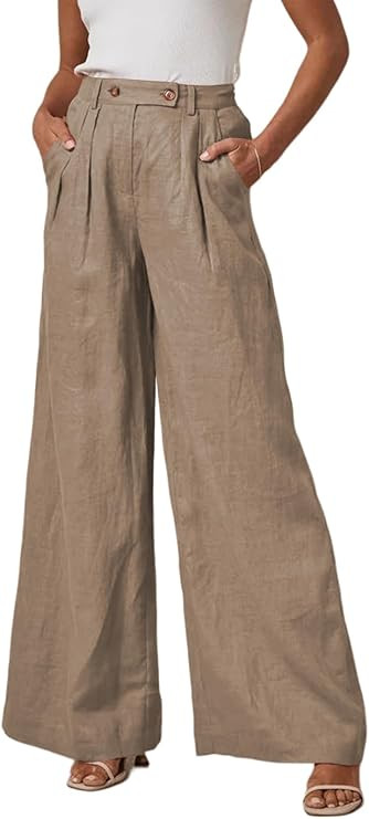 EVALESS Wide Leg Linen Pants for Women 2024 Summer Casual Elastic High Waisted Palazzo Pants Flow... | Amazon (US)