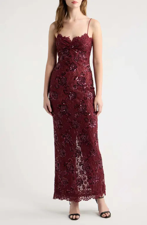 LoveShackFancy Ciona Sequin & Lace Maxi Dress in Bordeaux at Nordstrom, Size 4 | Nordstrom