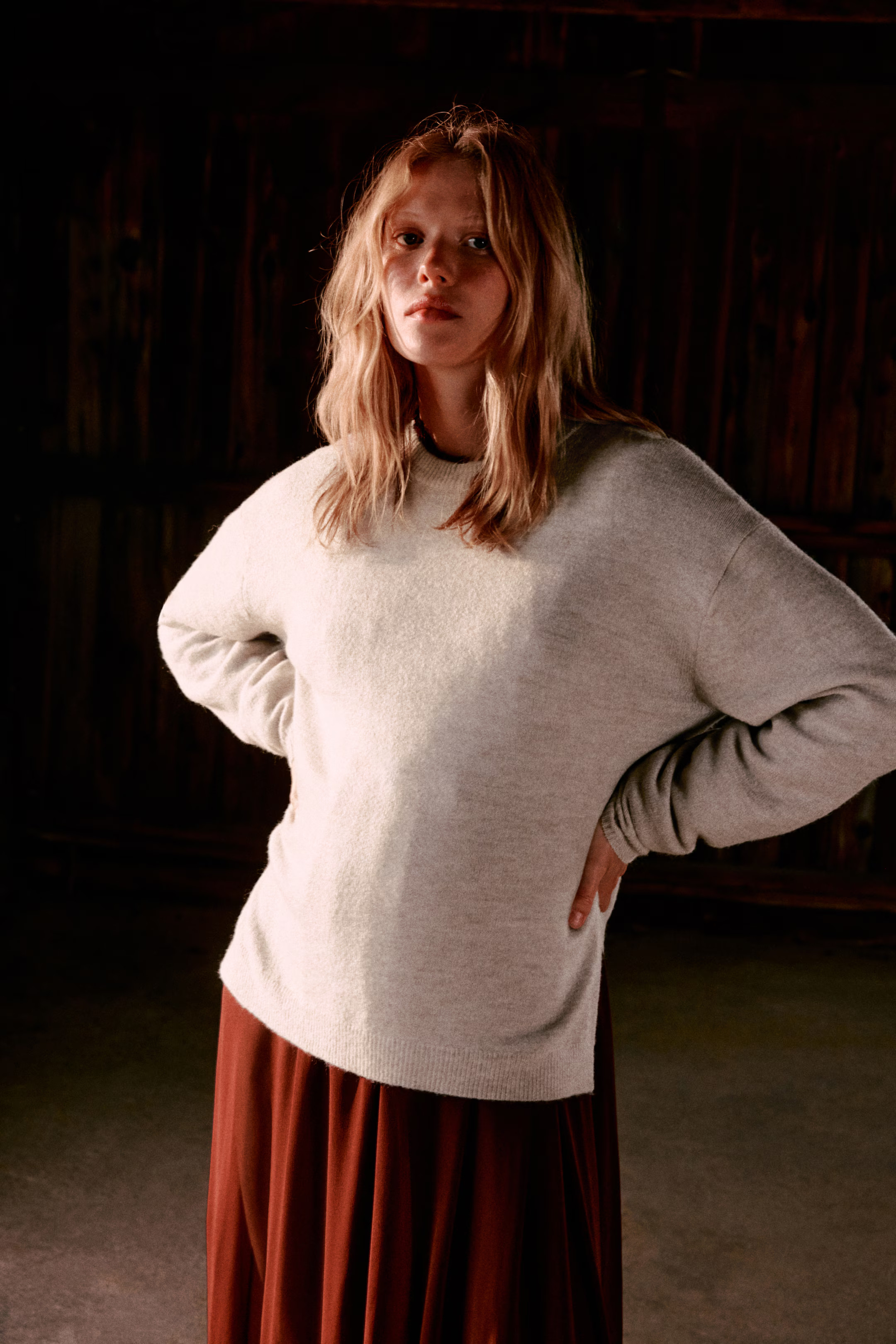 MAMA Slit-Hem Sweater - Light beige melange - Ladies | H&M US | H&M (US + CA)