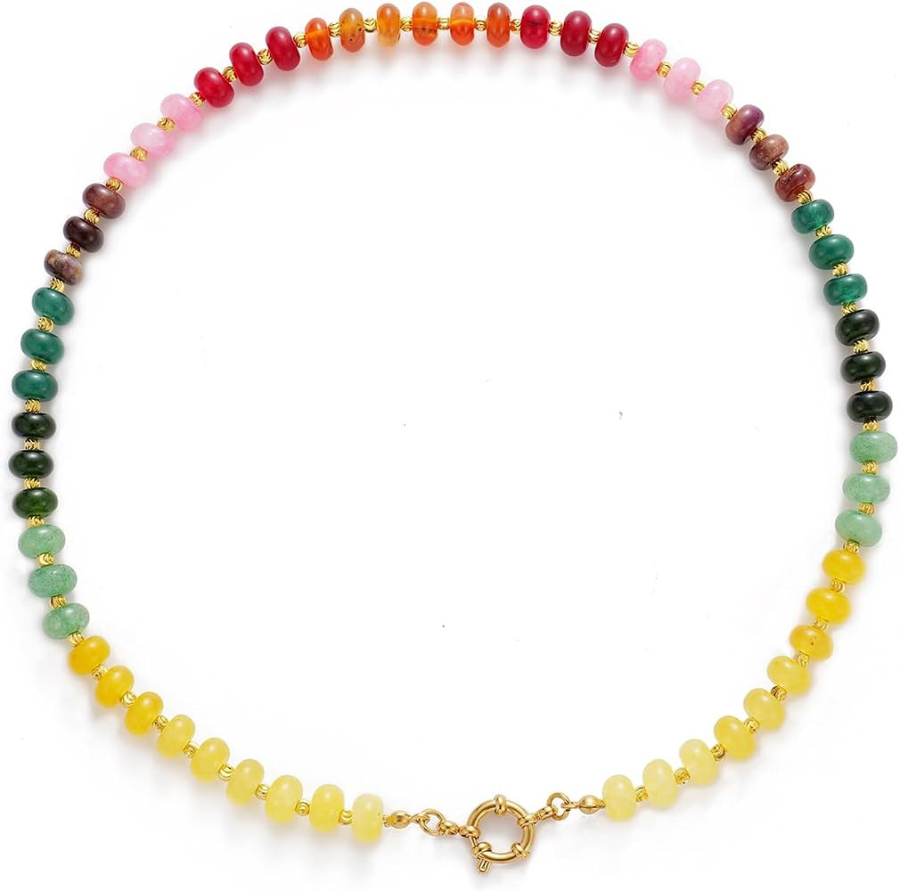 MIFYNN Natural Stone Beaded Necklace for Women Boho Rainbow Charm Necklace Colorful Beads Choker ... | Amazon (US)