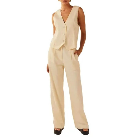 Wassery Women Sleeveless Blazer Vest V Neck Button Down Solid Color Vest Lightweight Casual Cropped  | Walmart (US)