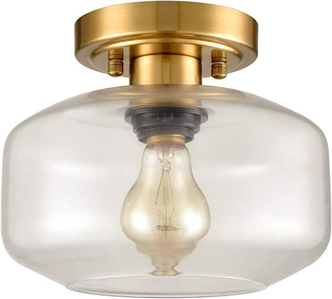 Modern Small Semi Flush Mount Ceiling Light Glass Brass Gold Ceiling Lights Hallway Fixtures, 1-L... | Amazon (US)
