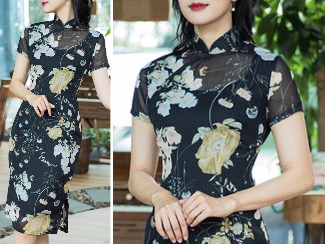 Cheongsam Dress 1950-1960sfloral Translucent Chiffon  in - Etsy | Etsy (US)