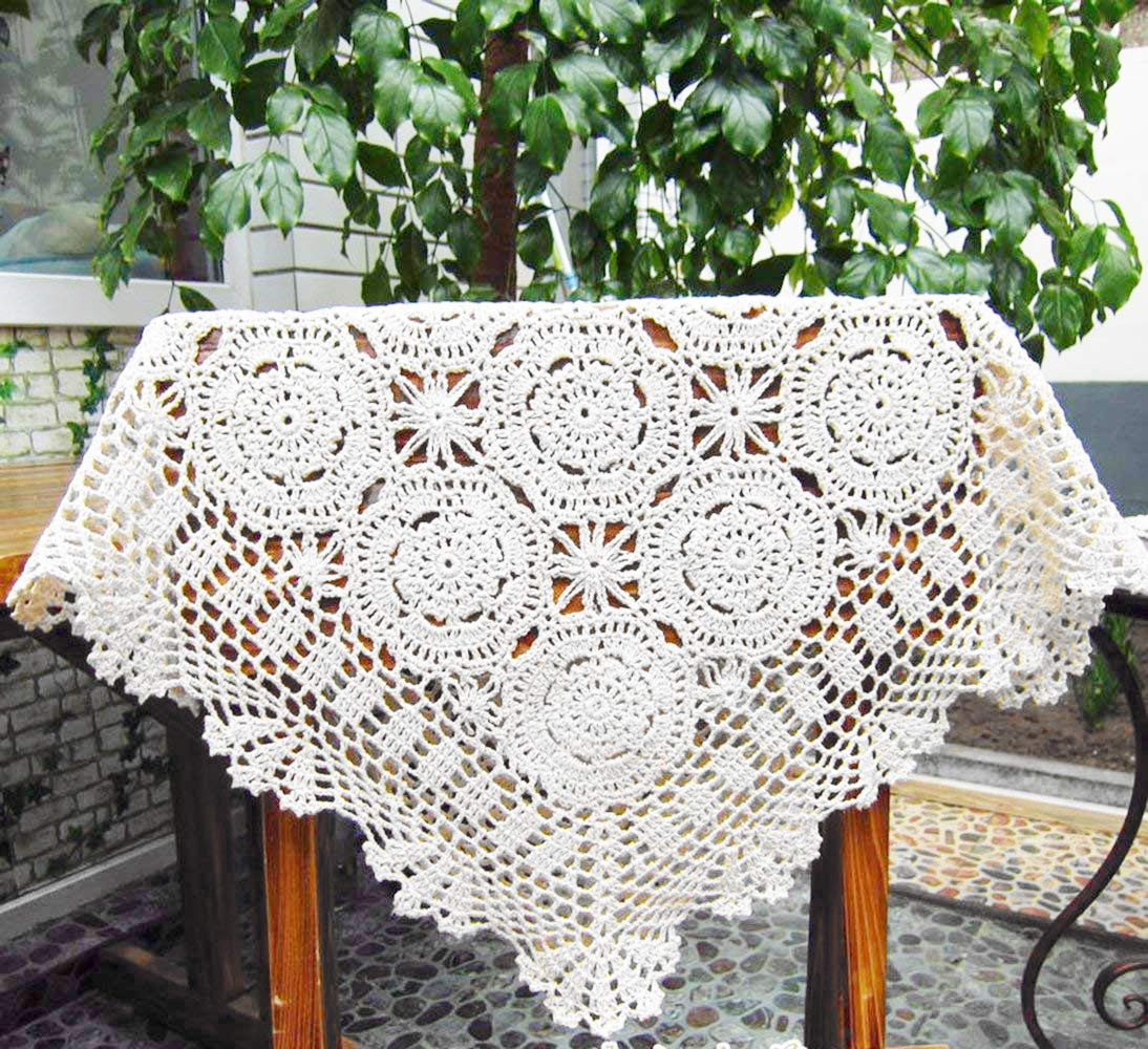 Hetao 100% Cotton Handmade Crochet Square Tablecloth Doilies Lace Table Covers,White, 19 Inch | Amazon (US)