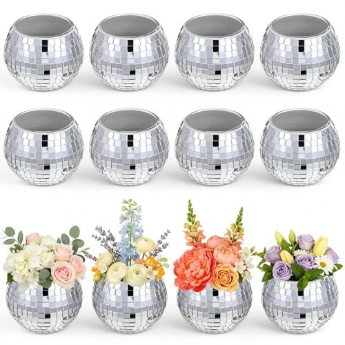 12 PCS Disco Ball Candle Holder, Silver Disco Ball Vase 2x2.6Inch Multifunctional Pencil Cup Discos Flower Vase Discos Balls Centerpieces for Wedding Centerpieces,Birthday,Office,Bedroom Decor | Amazon (US)