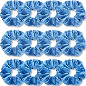 IVARYSS Azure Blue Scrunchies Bulk, Premium Velvet Soft Hair Scrunchy, Solid Colors Thick Elastic... | Amazon (US)
