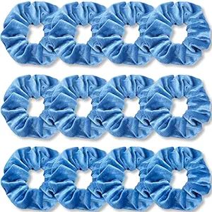 IVARYSS Azure Blue Scrunchies Bulk, Premium Velvet Soft Hair Scrunchy, Solid Colors Thick Elastic... | Amazon (US)