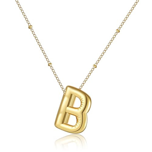 HSWYFCJY Gold B Bubble Women's letter Necklace for Women, Gold Plated Dainty Balloon Initial Pendant Necklace for Girls,Charm Puffy Name Personalized Alphabet Jewelry Gift | Amazon (US)