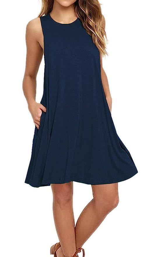 AUSELILY Women's Sleeveless Pockets Casual Swing T-Shirt Dresses | Amazon (US)