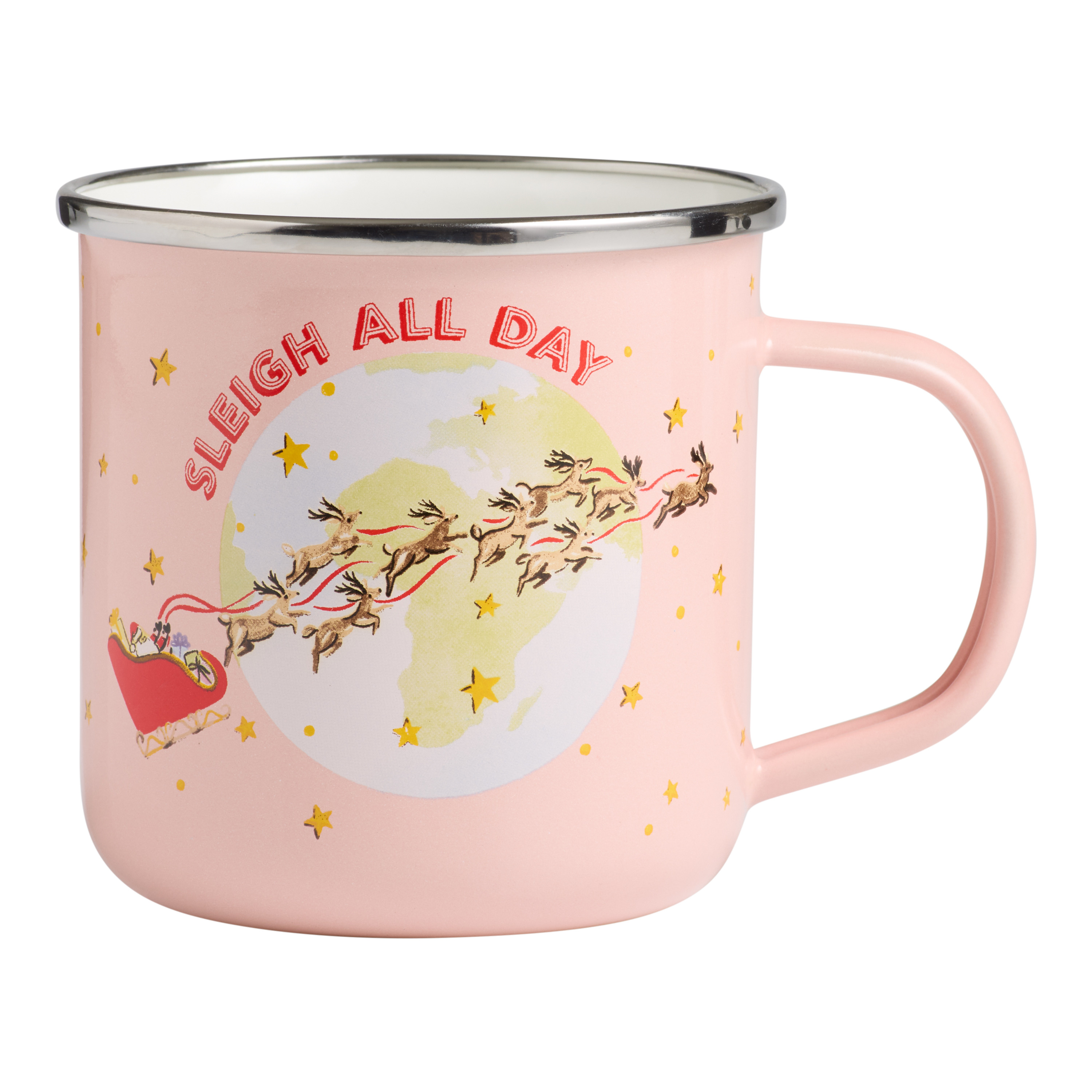 Pink and Red Santa Sleigh All Day Enameled Steel Mug | World Market