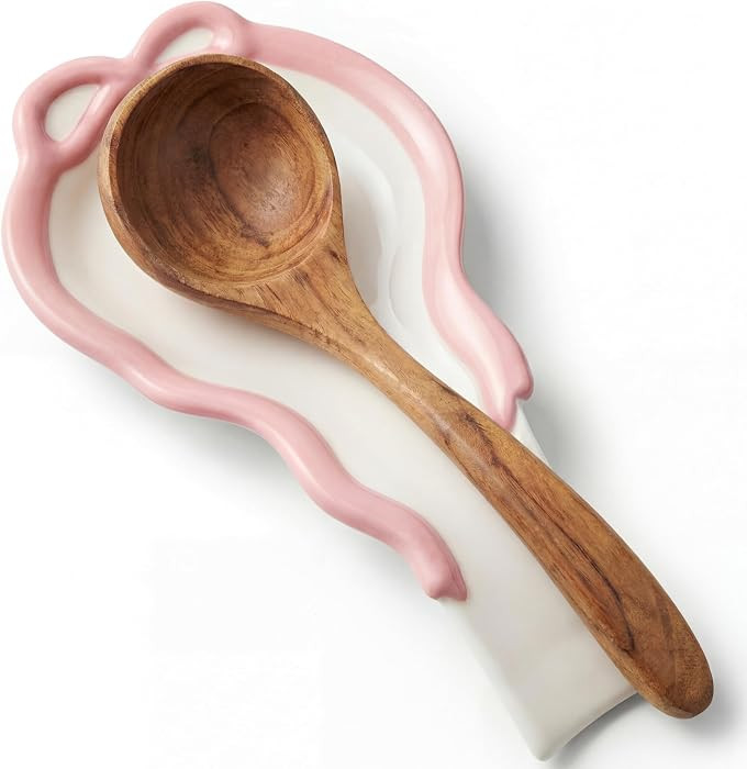 LemonRoad Pink Bow Spoon Rest for Stove Top, Cute Ceramic Cooking Spoon Holder for Kitchen Counte... | Amazon (US)