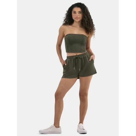 No Boundaries French Terry Tube Top and Shorts Set, 2-Piece, Women's | Walmart (US)