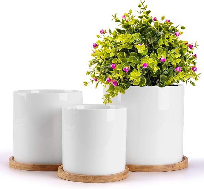 HOMENOTE 5.5/4.8/4 Inch Ceramic Planter Pot, Modern Decorative White Indoor Planters with Drainag... | Amazon (US)