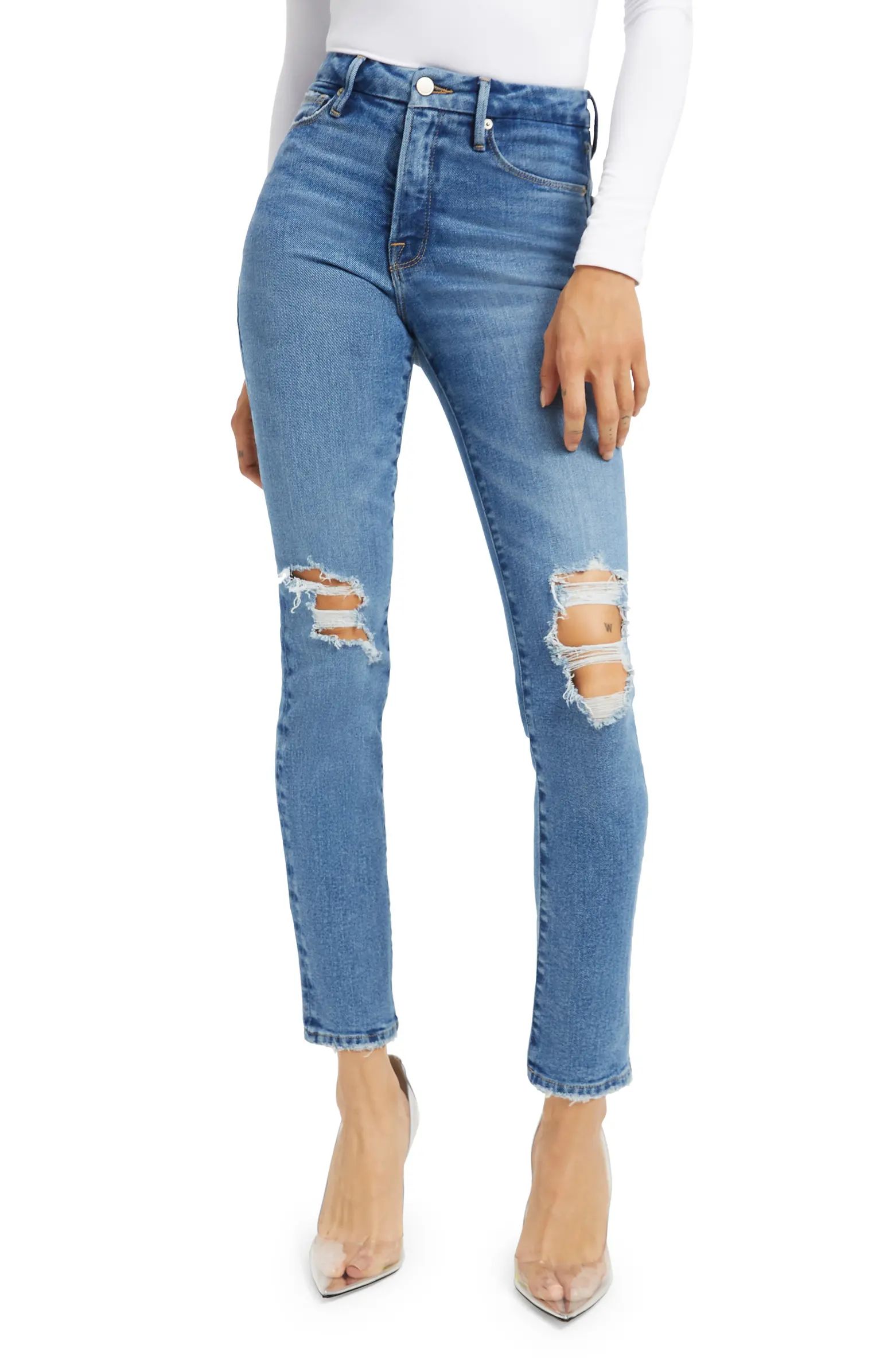 Good Classic Distressed Raw Hem Skinny Jeans | Nordstrom