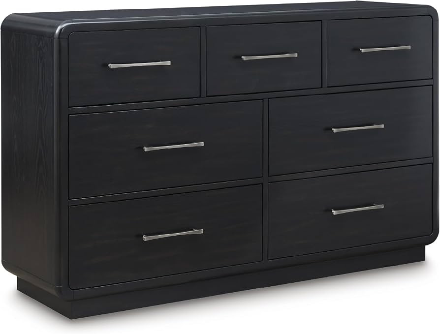Signature Design by Ashley Rowanbeck Dresser, Black Wood 7 Drawer Chest for Bedroom, Hardwood Sol... | Amazon (US)