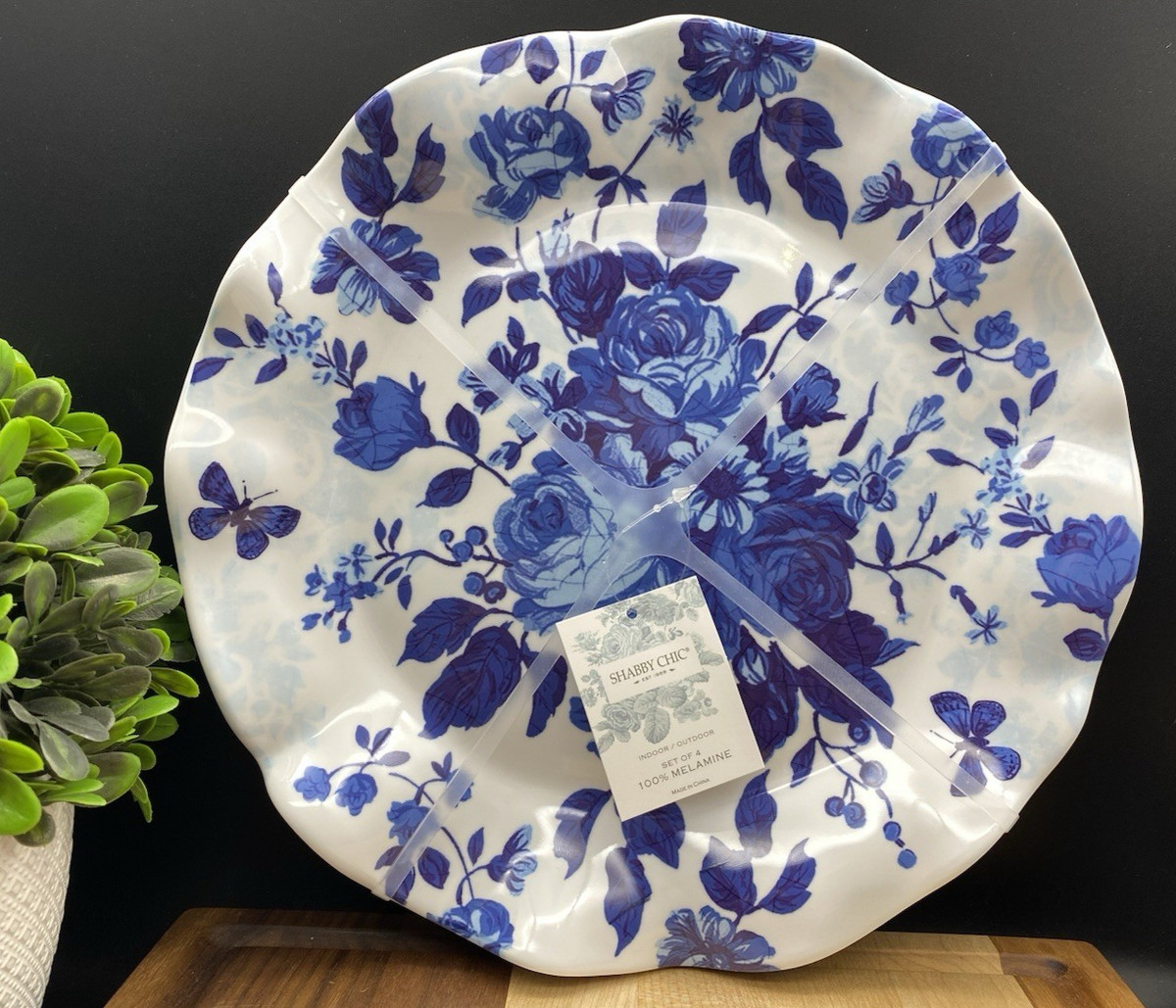 SHABBY CHIC MELAMINE White Blue Flowers 10.5" Dinner Plates Wavy Edge (SET OF 4) | eBay | eBay US