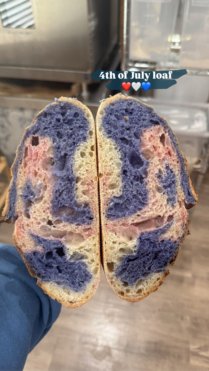 Red(ish), white, & blue(ish). I tried. 

🤣

Happy 4th, everyone 🇺🇸

#4thofjuly #patrioticsourdough #lubbocksourdough #redwhiteandblue