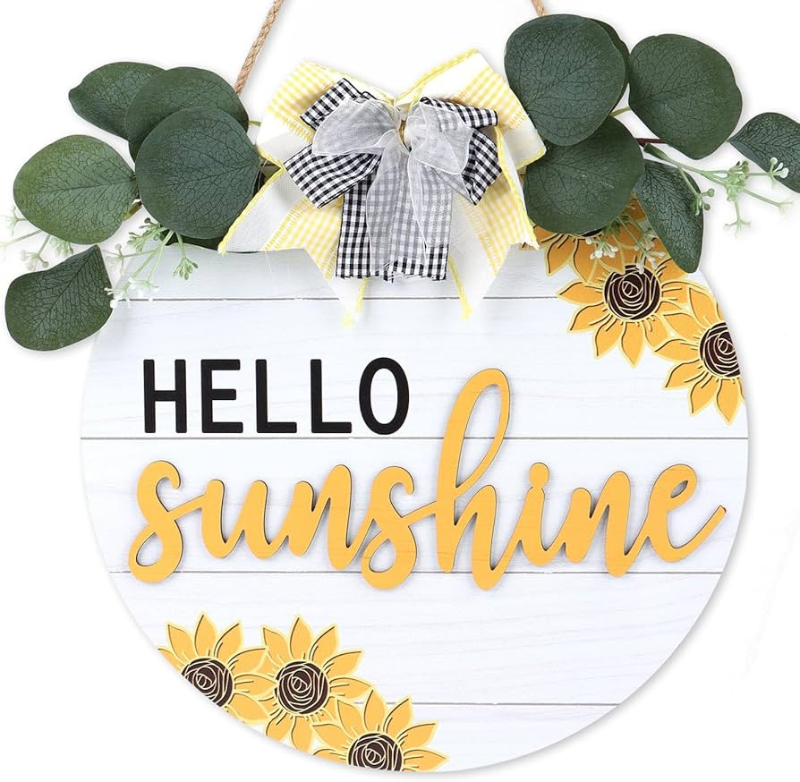 TOARTi 3D Hello Sunshine Summer Sunflower Front Door Wreath(11.4x11.4 inches), Rustic Welcome Sum... | Amazon (US)