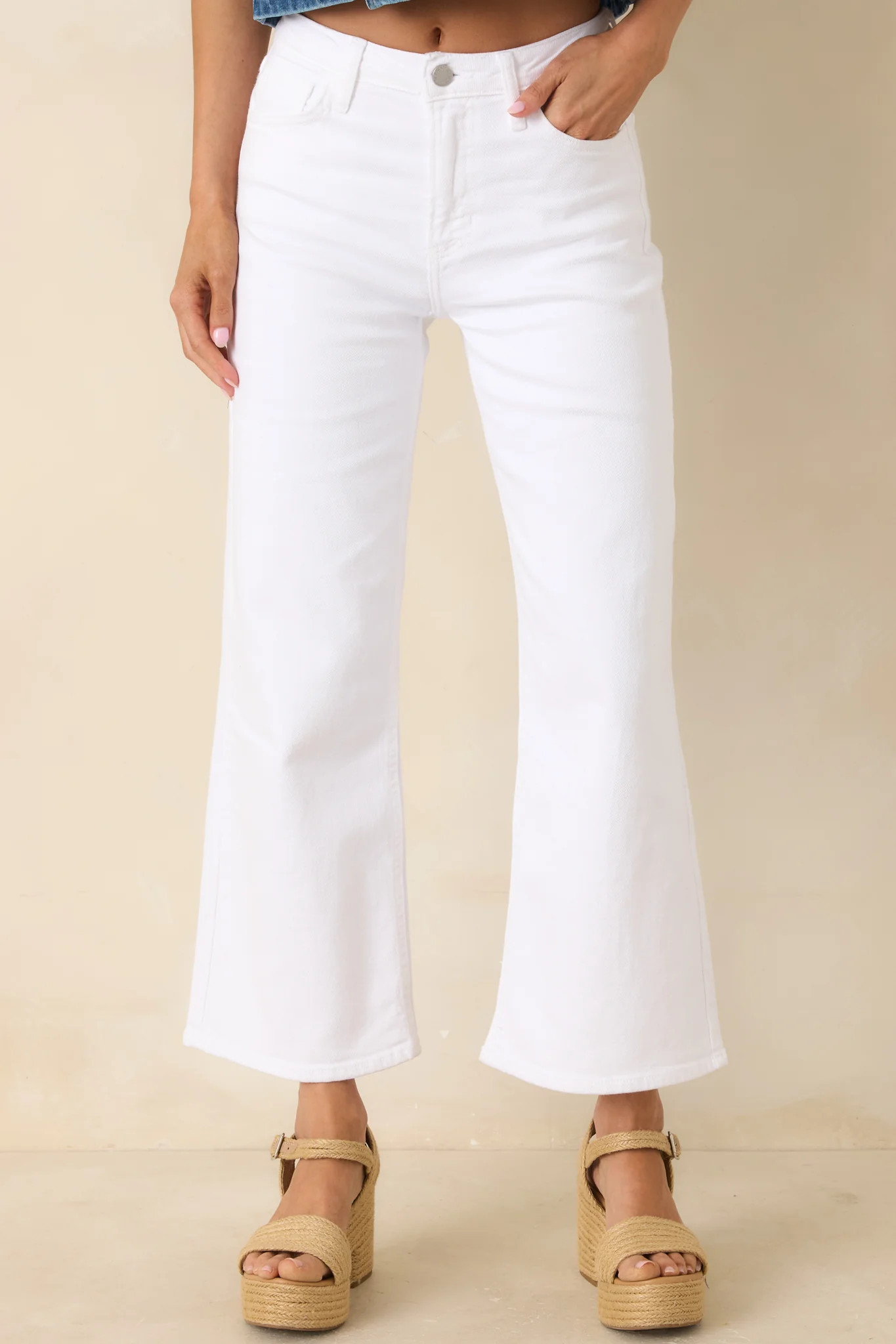 I'll Be Straightforward White Cotton Denim Cropped Wide Leg Jeans | Red Dress