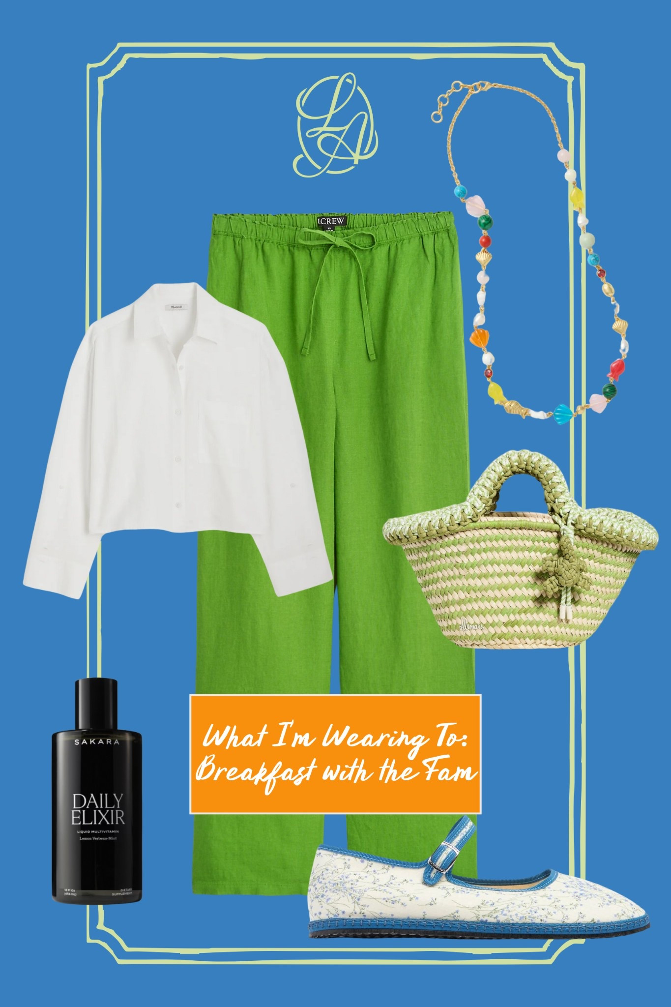 Cute and casual breakfast look! In love with the green linen!