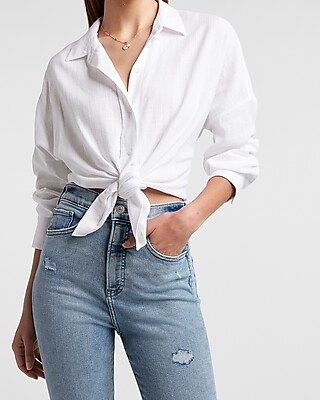 Oversized Tie Front Shirt | Express