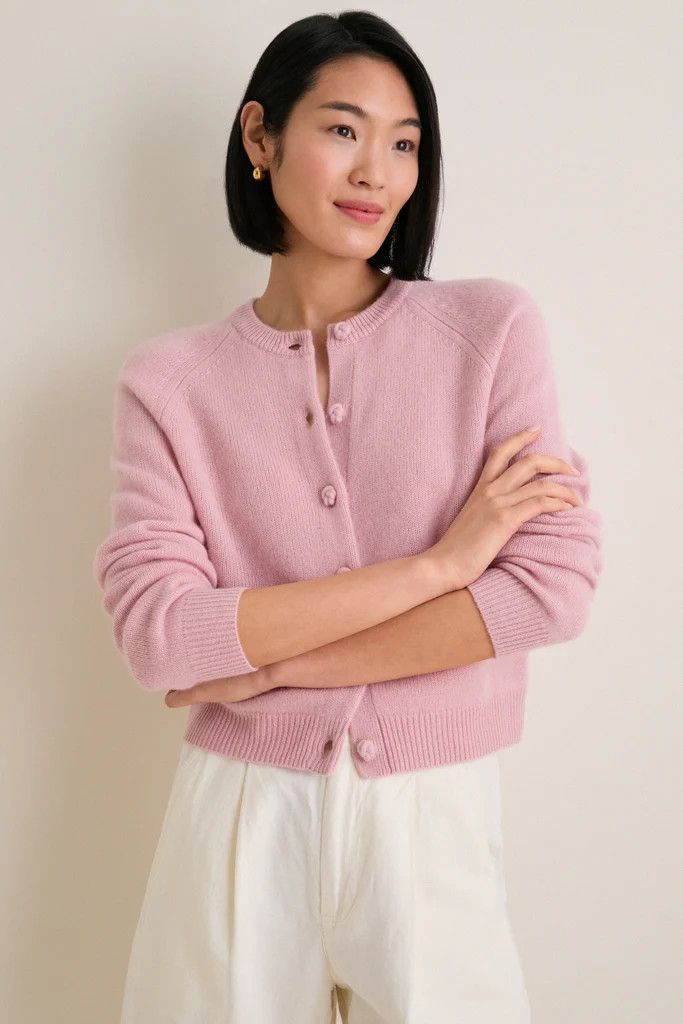 Powder Pink Cashmere Knot Button Phoebe Cardigan | Tuckernuck (US)