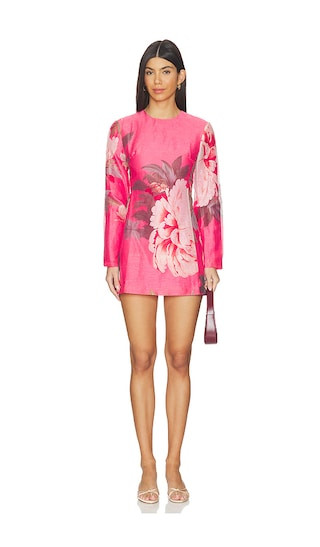 Aliza Long Sleeve Mini Dress in Peony Print In Fuchsia | Revolve Clothing (Global)