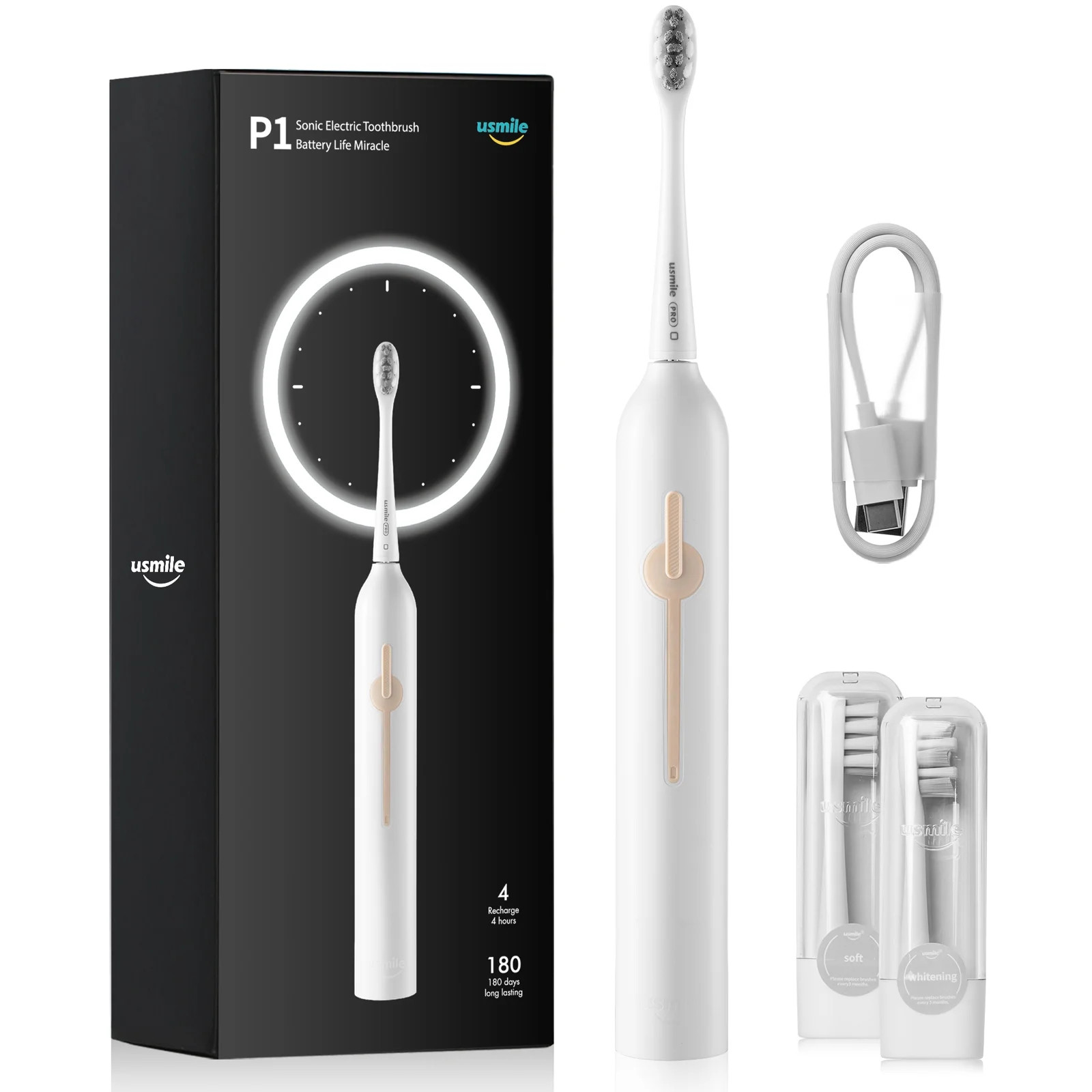 usmile Electric Toothbrush, USB Rechargeable Sonic Electric Toothbrush for Adults, Whitening Toot... | Walmart (US)