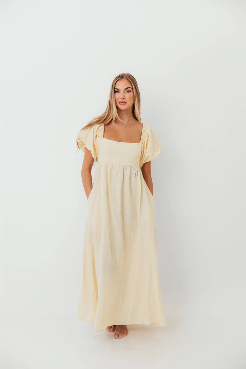 Candace Woven 100% Linen Maxi Dress in Soft Yellow - Bump Friendly | Worth Collective