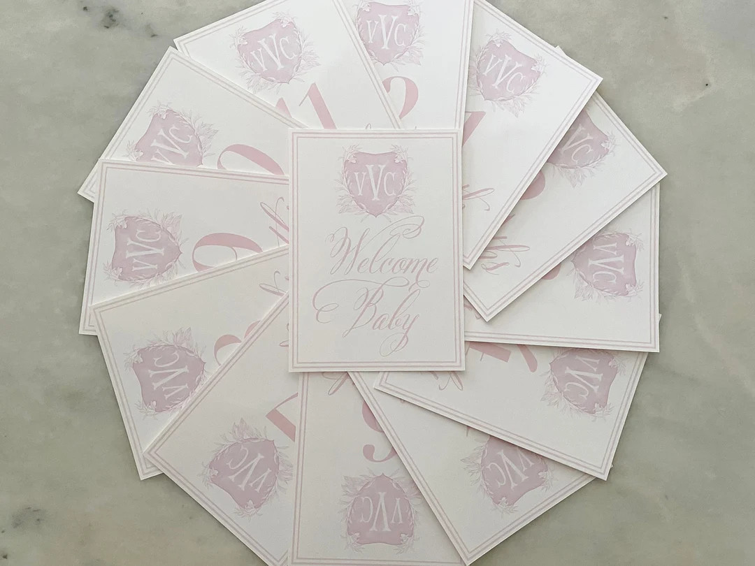 Watercolor Monogram Crest Baby Milestone Cards  Baby Shower - Etsy | Etsy (US)