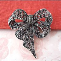 Black Bow Crystal Brooch, Rhinestone Pin, Jeweled, Bridal, Floral Ribbon, Silver, Wedding, Vintage, Formal, Sash, Gift, Handmade | Etsy (US)