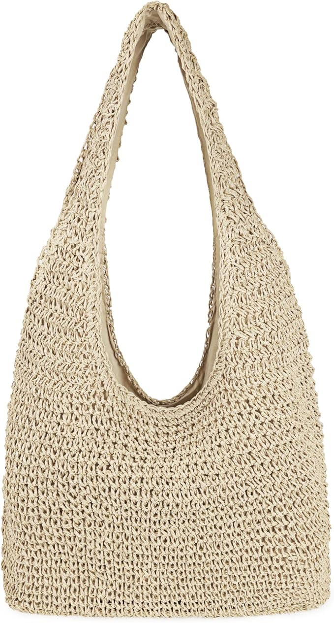 Women Large Straw Beach Bag Handmade Woven Shoulder Bags Hobo Tote Handbag Purse for Summer | Amazon (US)