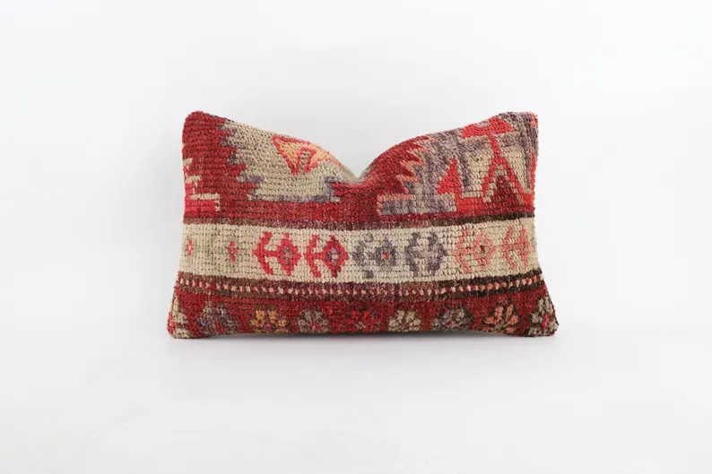 Handwoven Turkish Kilim Pillow Cover: Bohemian Lumbar Cushion (12x20) | Etsy (Global)