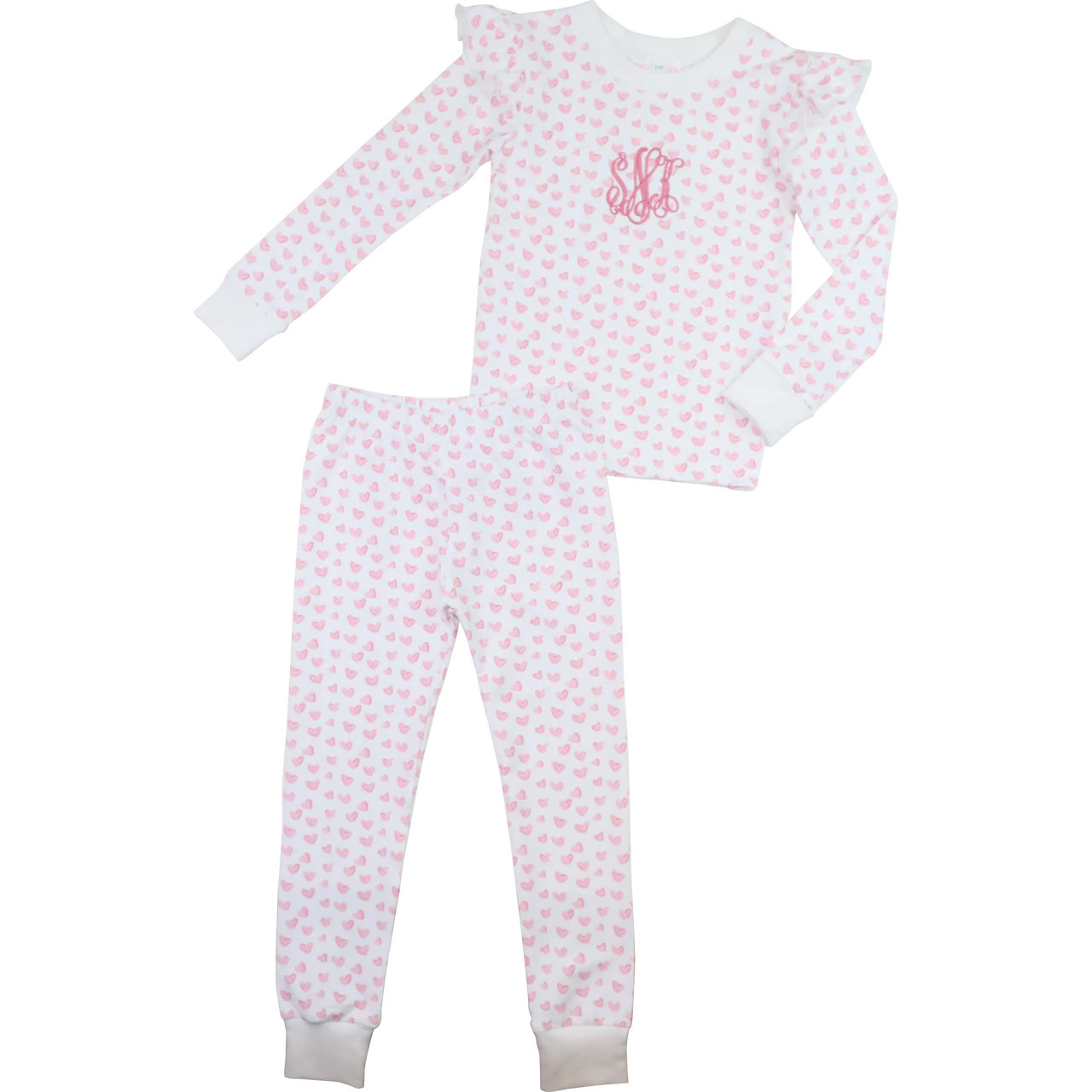 Pink Knit Heart Print Pajamas | Cecil and Lou