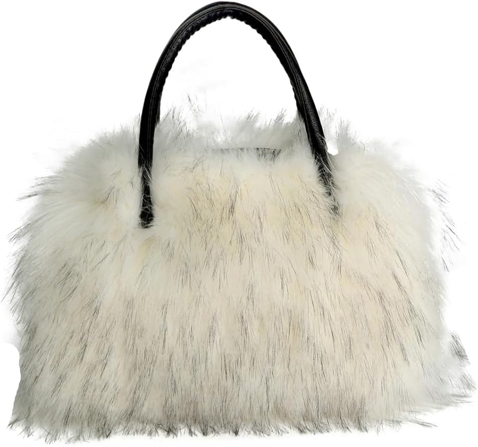 Furry Tote Bag for Women Fuzzy Faux Fur Large Tote Handbag Cute Soft Fluffy Purse Ladies Satchel | Amazon (US)