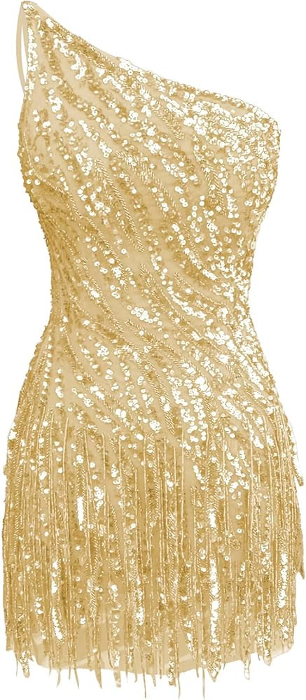 Sparkly Sequin Homecoming Dresses for Teens Short Tessal One Shoulder Bodycon Mini Cocktail Party... | Amazon (US)