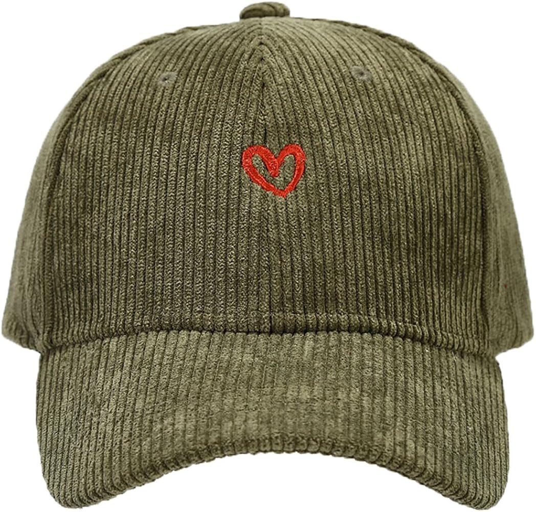 YuMENo Heart Embroidered Corduroy Baseball Cap for Women Adjustable Low Profile Cute Dad Hat | Amazon (US)