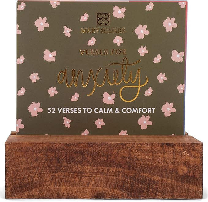 Mary Square Green Floral Anxiety Calm Comfort 4.75 x 2 Wood Scripture Block Card and Holder | Amazon (US)
