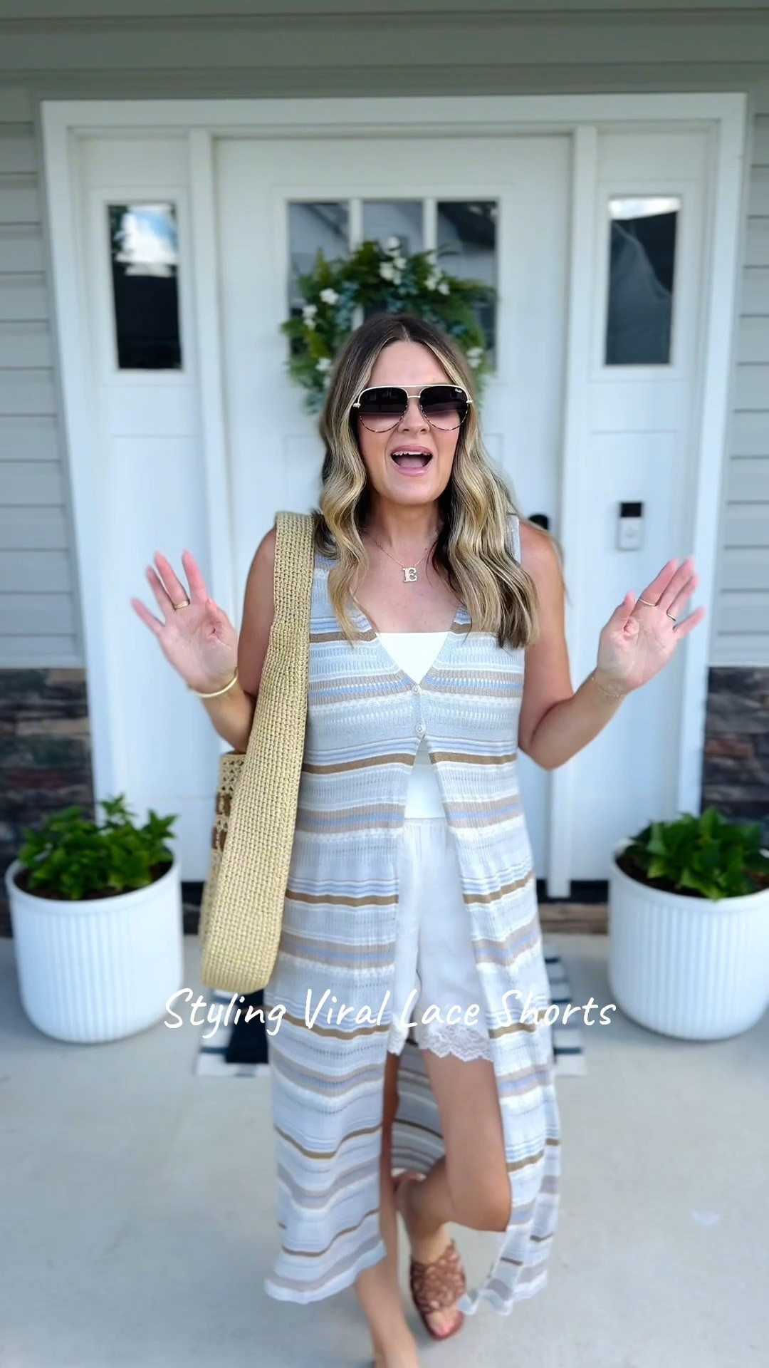 Styling the viral lace shorts over 40. You know I don’t believe in dressing your “age” but I think you need to feel comfortable and confident. This is how I’m styling the shorts at 45. The duster is on sale! @Aerie and so is the cute shell top and cream shorts.

Duster-Medium and tts
Shell top-Small oversized
Cream shorts-Small and roomy
Brown shorts-Medium

#LTKOver40 #LTKgrwm #LTKTravel