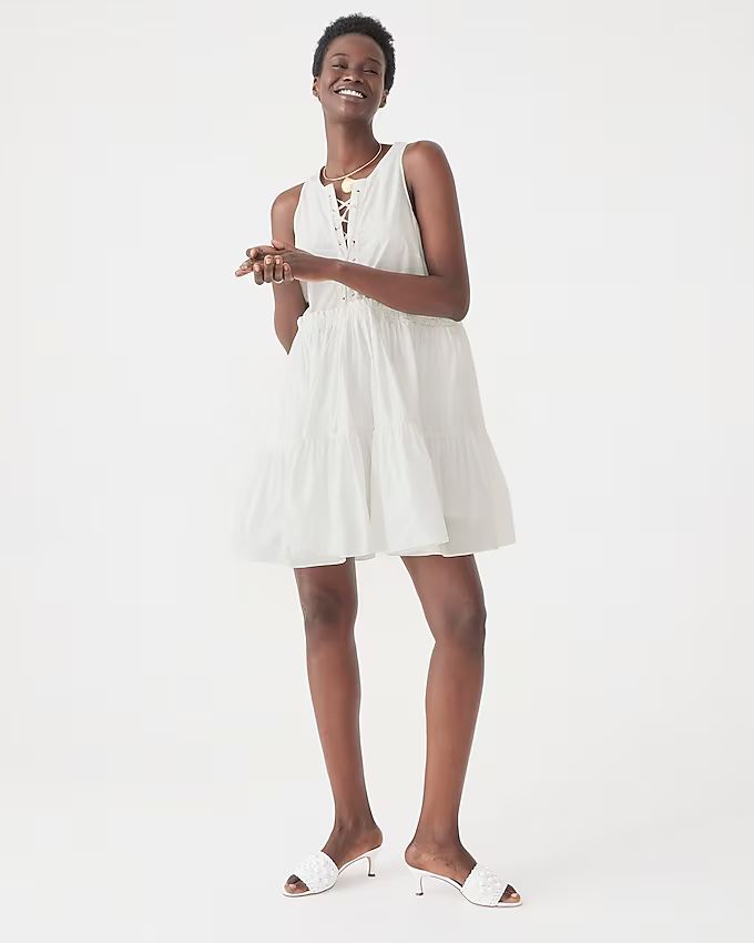 Tiered lace-up mini dress in cotton poplin | J.Crew US
