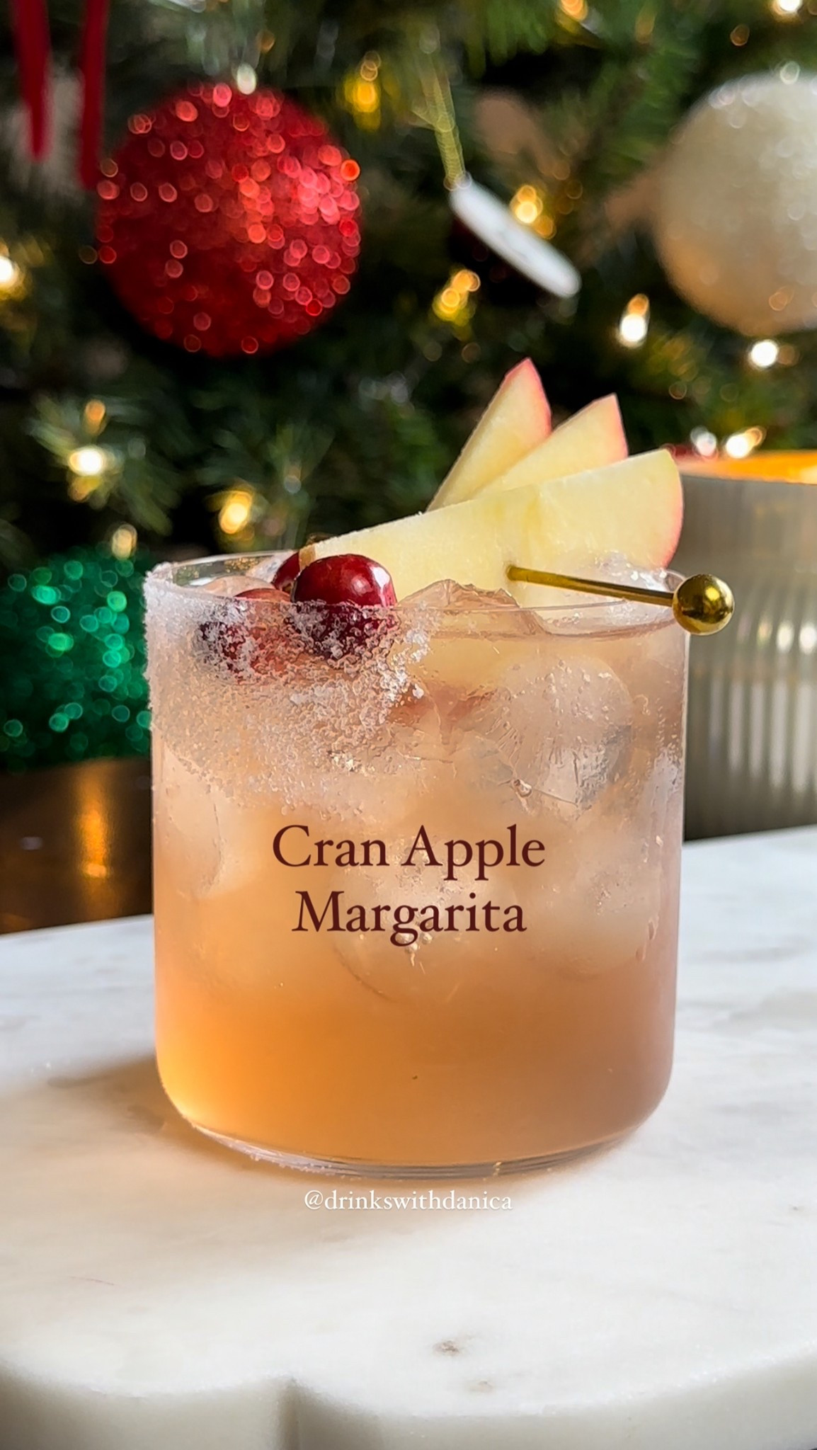 Cran Apple Margarita 

Follow me on Instagram and TikTok @drinkswithdanica for this recipe and more. Full recipe can also be found on www.drinkswithdanica.com