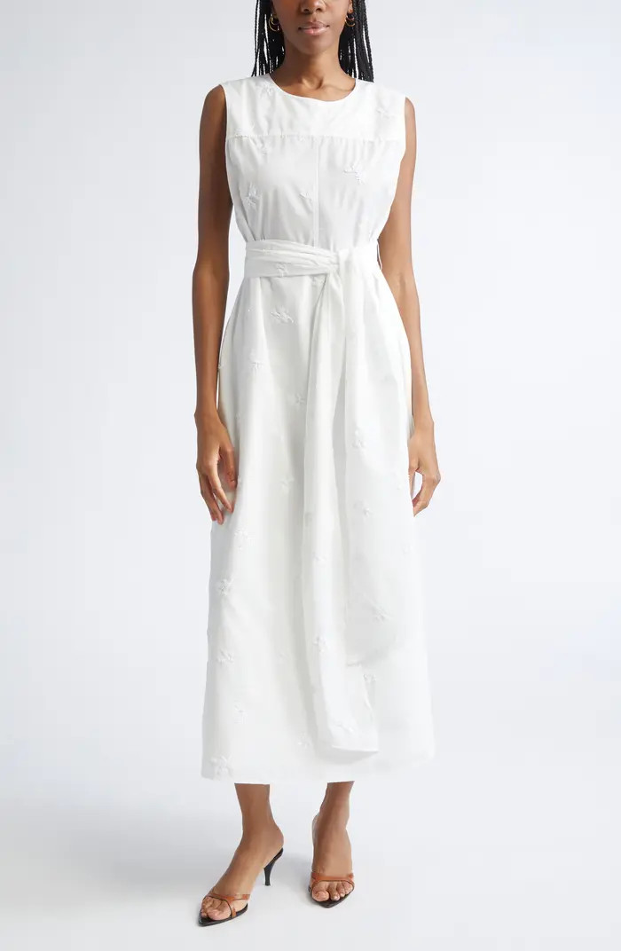 ST. JOHN Evelyn Sequin Embroidered Poplin Midi Dress | Nordstrom | Nordstrom