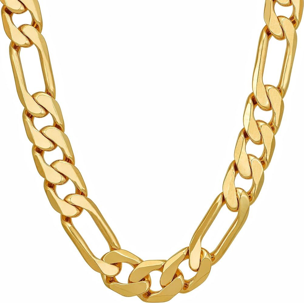 LIFETIME JEWELRY Beveled Figaro Chain Necklaces for Women and Men 24k Real Gold Plated  (6.5mm,... | Amazon (US)