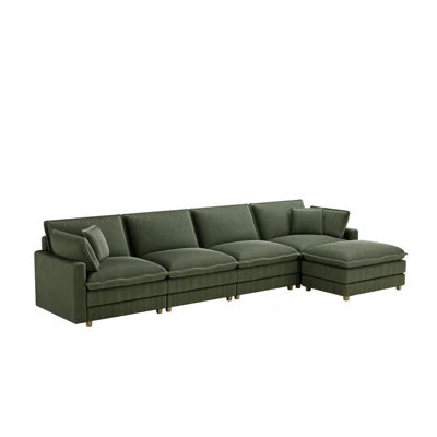 Modular Sectional Sofa With Deep Seats And 4 Pillows, Modern L-shaped Couch For Living Room, Bedroom, Apartment, Green | Wayfair North America