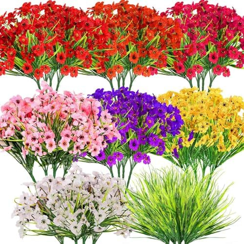 32 Bundles Artificial Flowers for Outdoors, UV Resistant Realistic Fake Silk Violet Flowers with ... | Amazon (US)