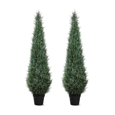 Artificial Trees for Outdoors, BUZIGUBY Artificial Cedar Topiary Trees, 5FT Topiary Tre… | Amazon (US)