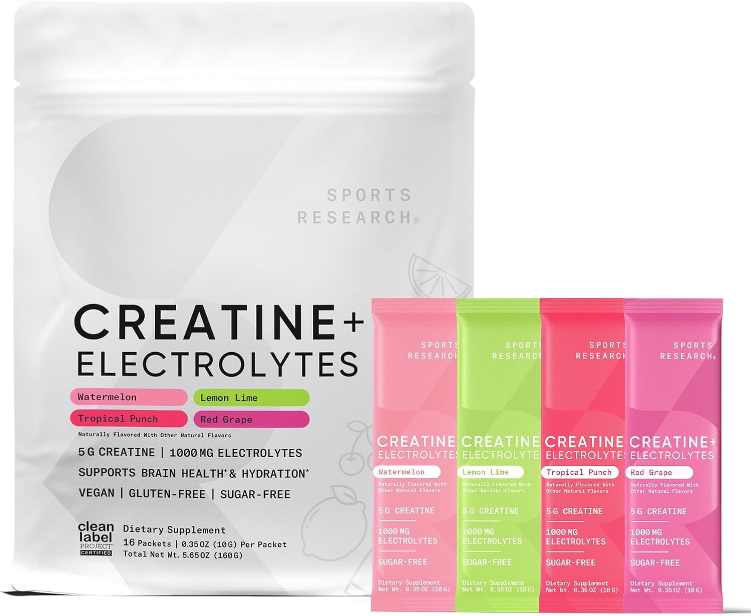 Sports Research® Creatine + Electrolytes, 16 Sugar-Free Variety Packs | Amazon (US)