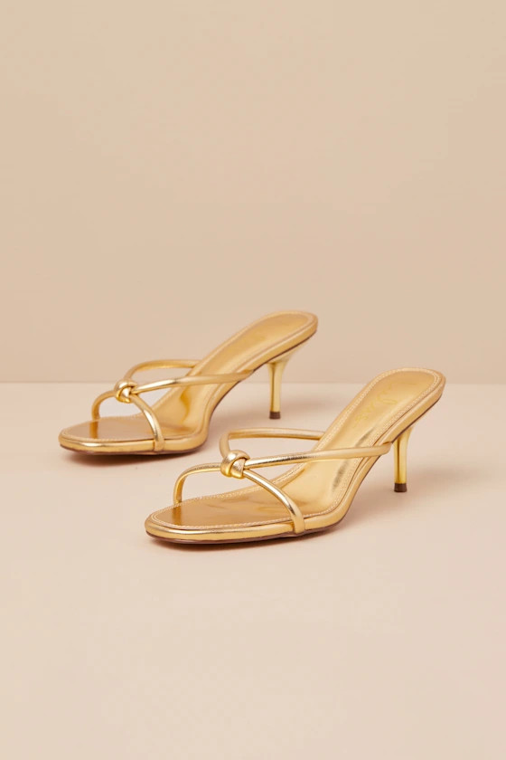 Victoire Gold Knotted Strappy High Heel Slide Sandals | Lulus